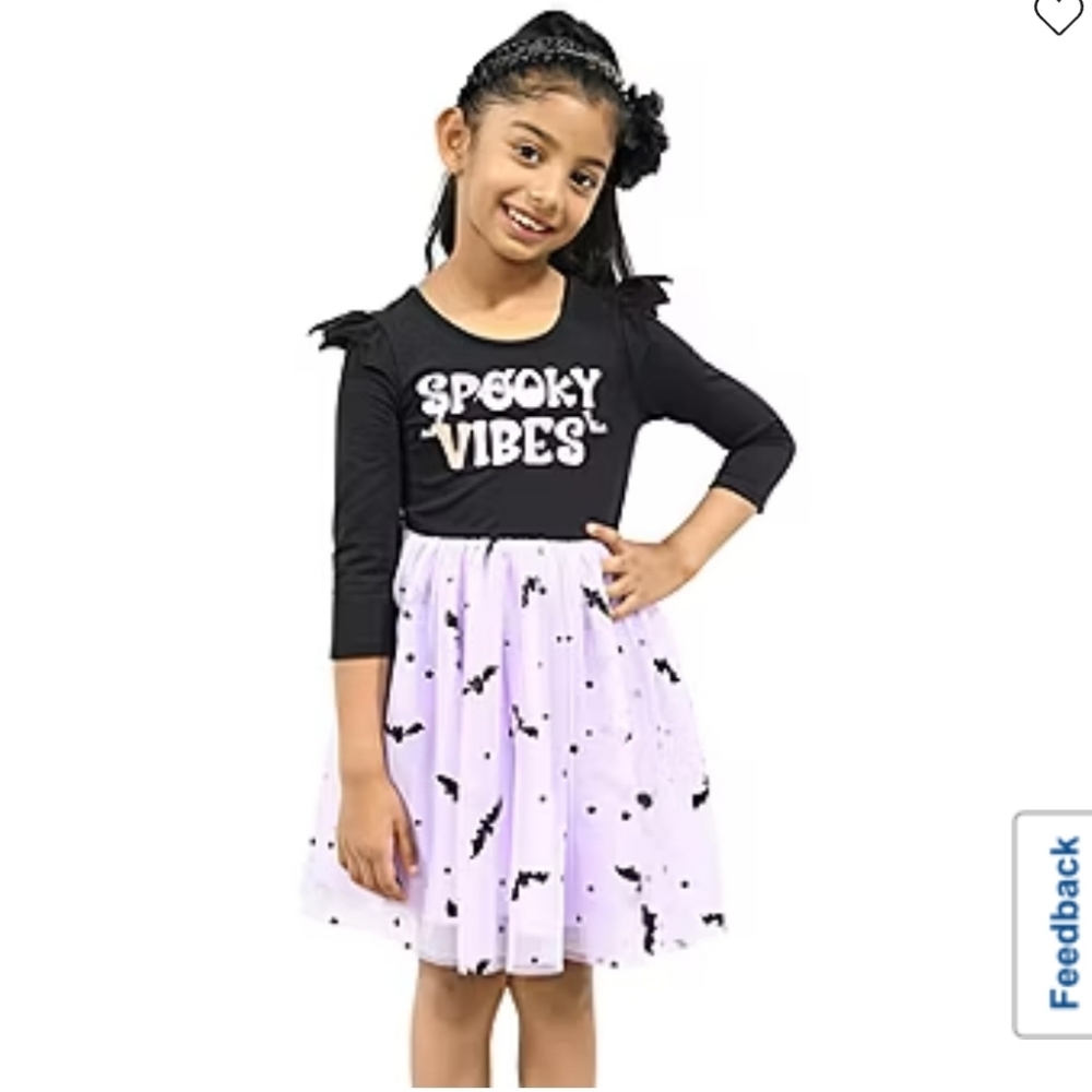 NWT Little Girls Black & Lilac 3/4 Sleeve Spooky Vibes Halloween Dress Size 4